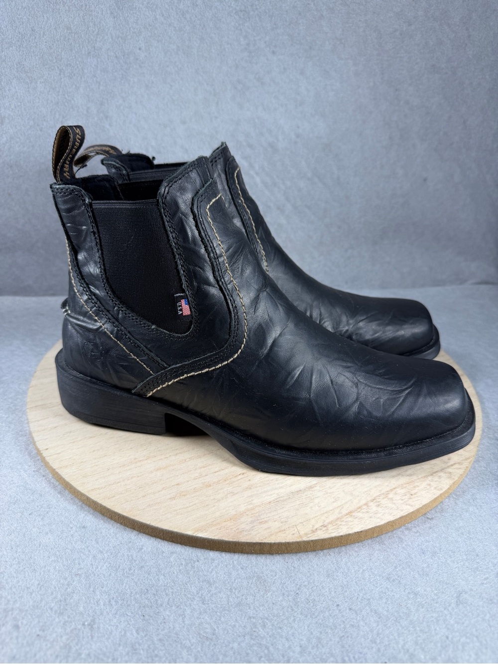 Men's Black Leather Chelsea Boots with Pull Tab - American-Made Style